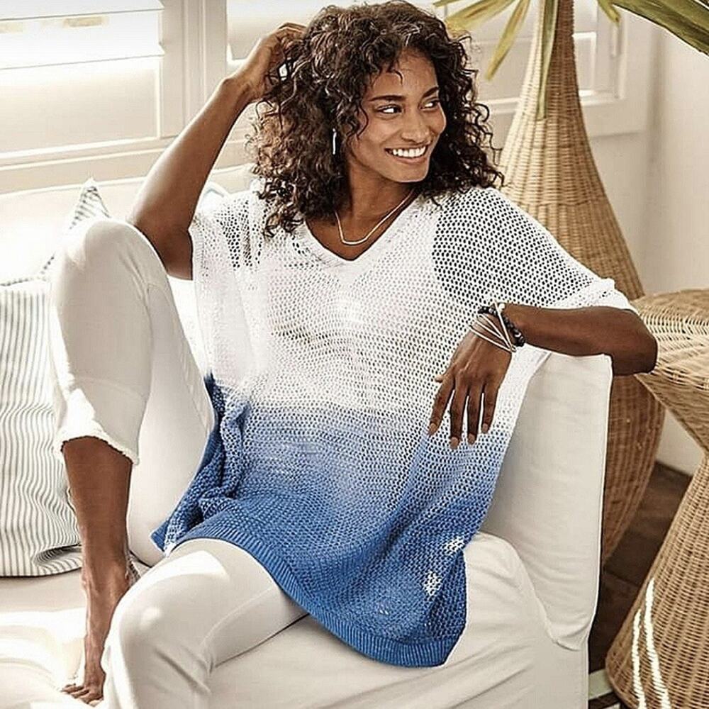 J Jill Ombré Open Knit Tunic Sweater Poncho One Size